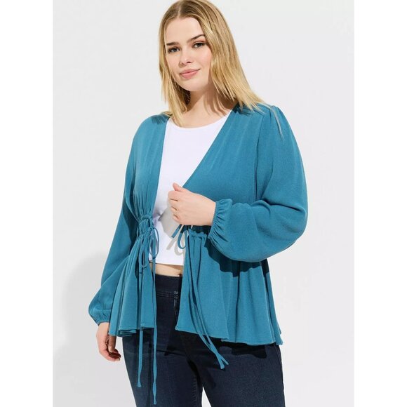 Torrid Washable Gauze Tie Front Kimono Blue Steel Size XL - Picture 1 of 7
